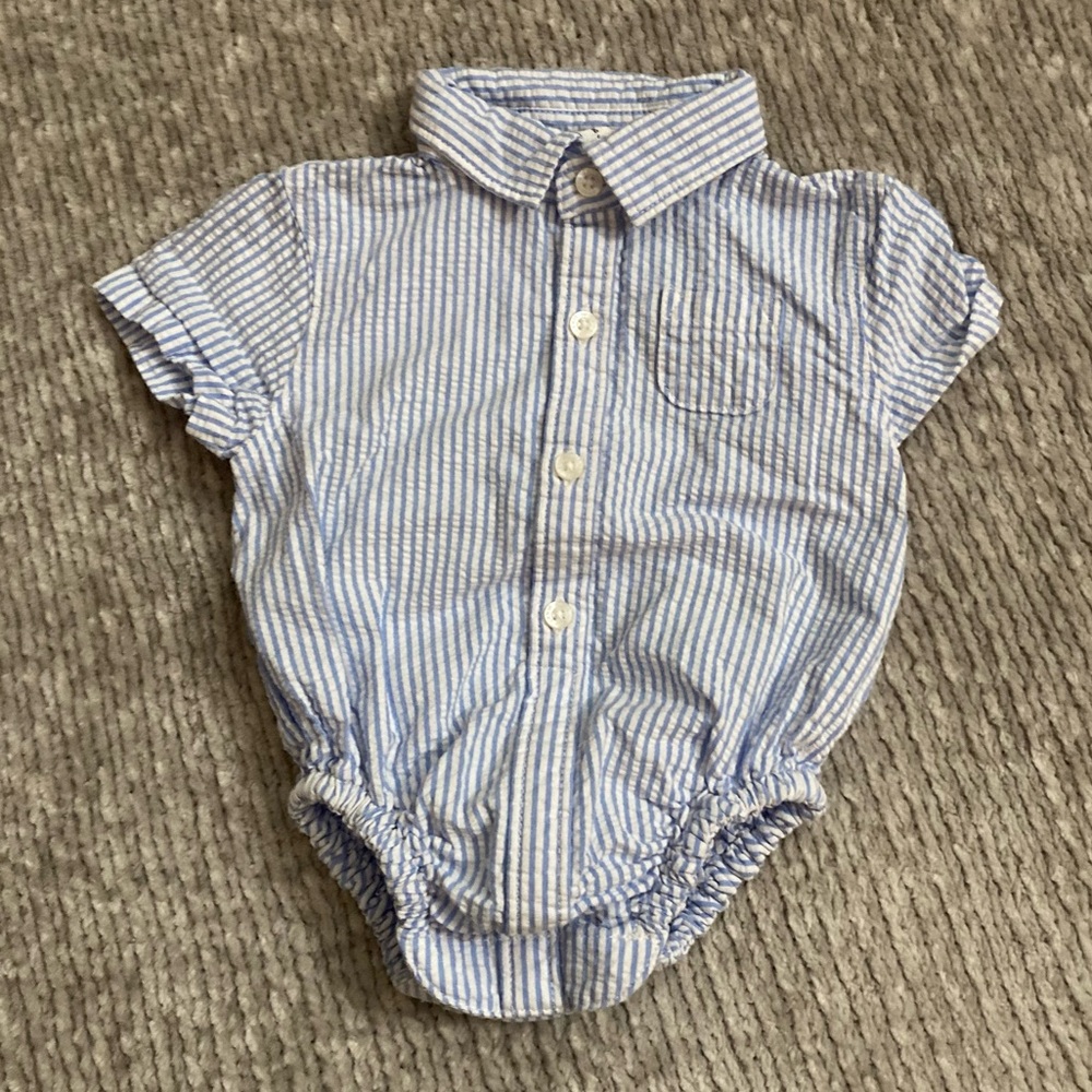 Janie and Jack Easter Seersucker Polo Onesie 0-3 Months Stripes Preppy Spring